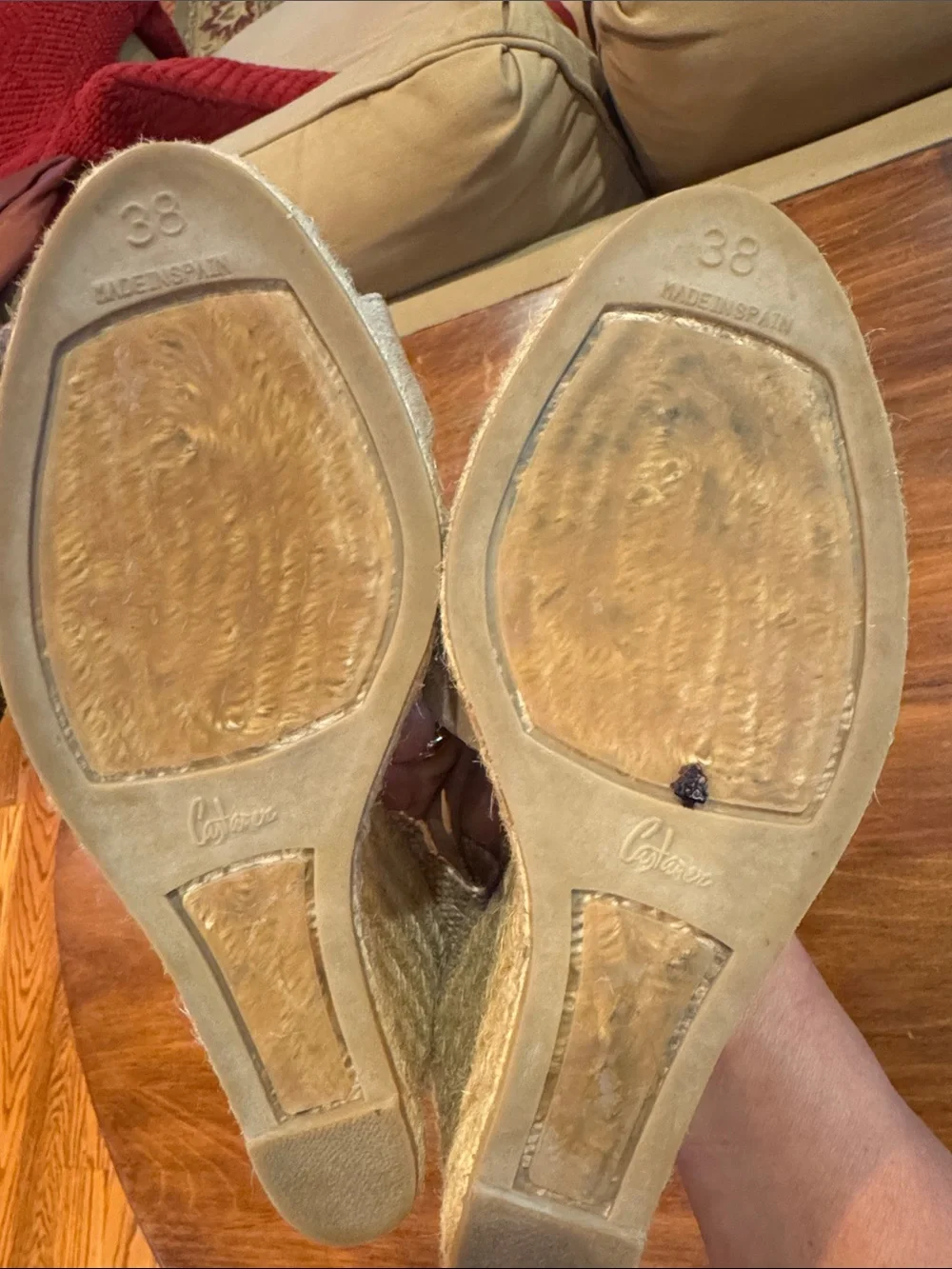 Castaner Bruna Espadrille Wedge Shoe 38 Taupe Sand Leather Open Casual Button - Picture 8 of 16